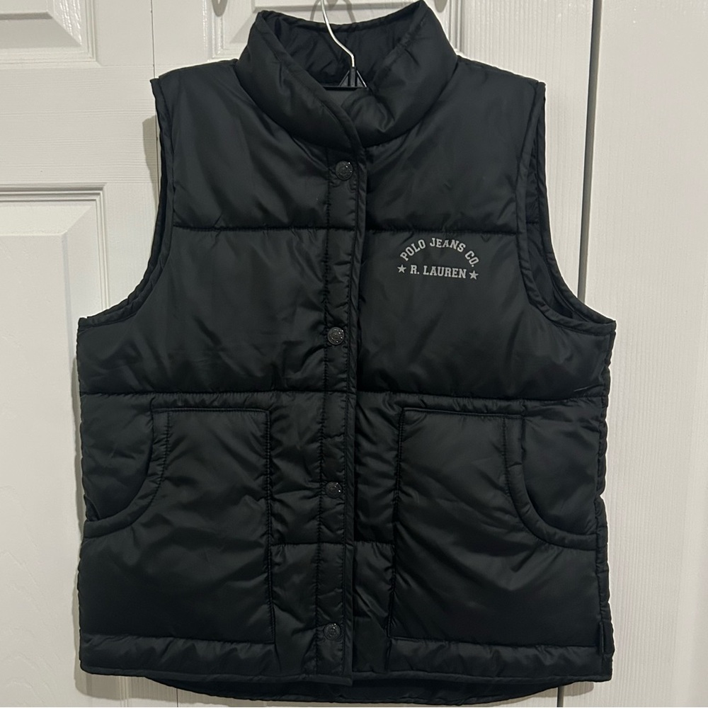 Vintage Polo Jeans Co. Ralph Lauren Down Puffer Vest Women Small Zip Nylon Black